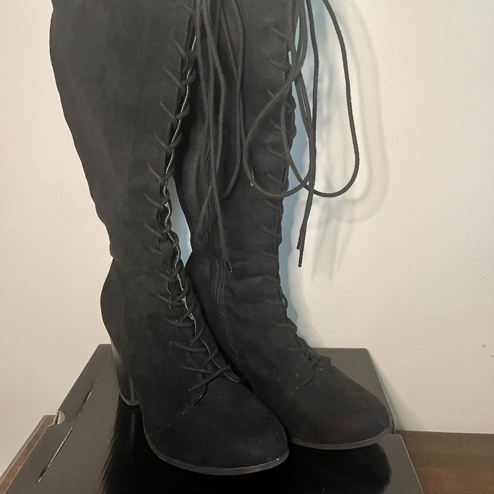 Torrid Black Suede Lace-Up Tall Boots